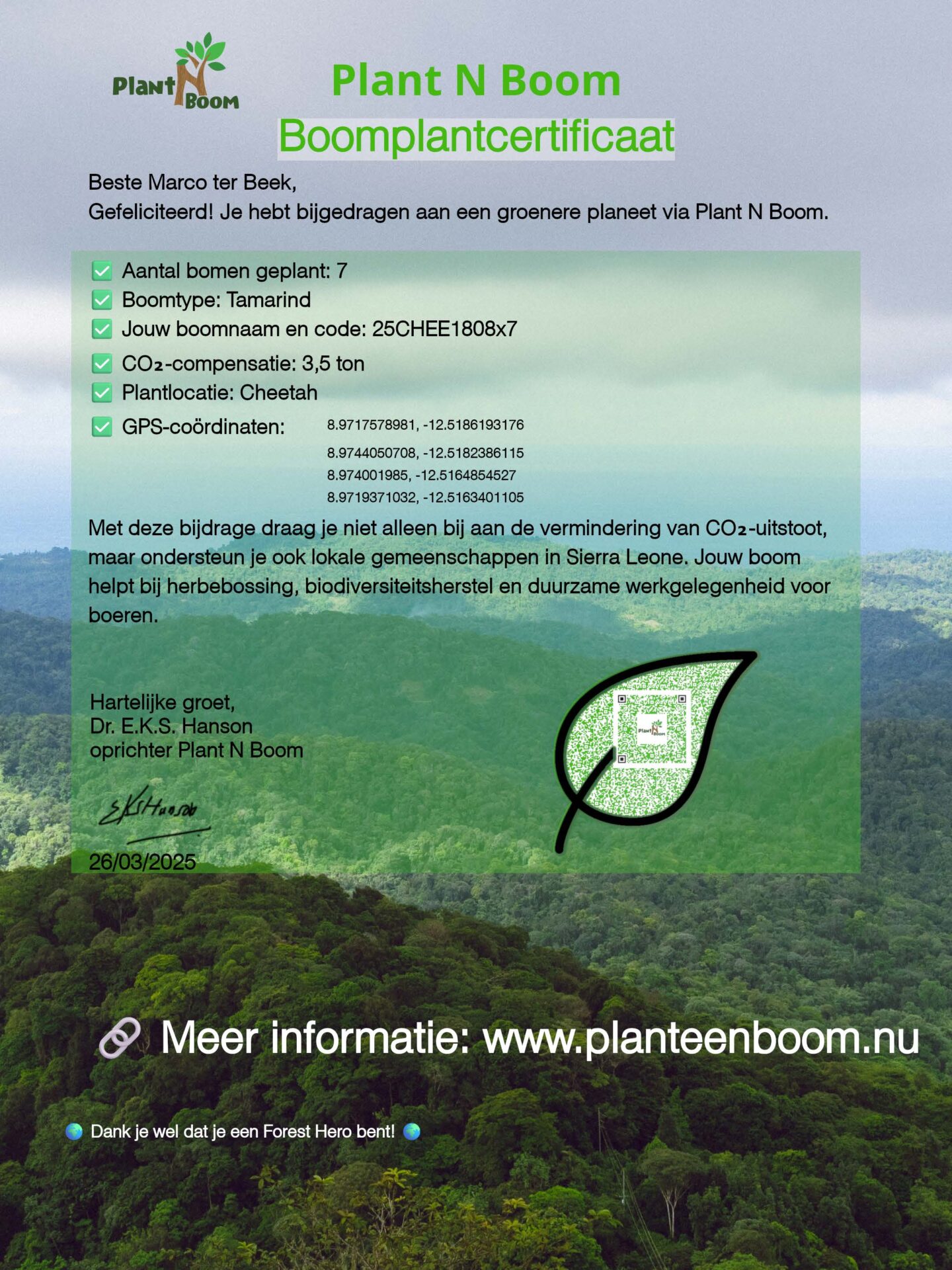 certificaat plantnboom